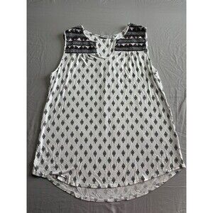 Dalia White & Black Embroidered Vneck Flowy Dress Tank size large